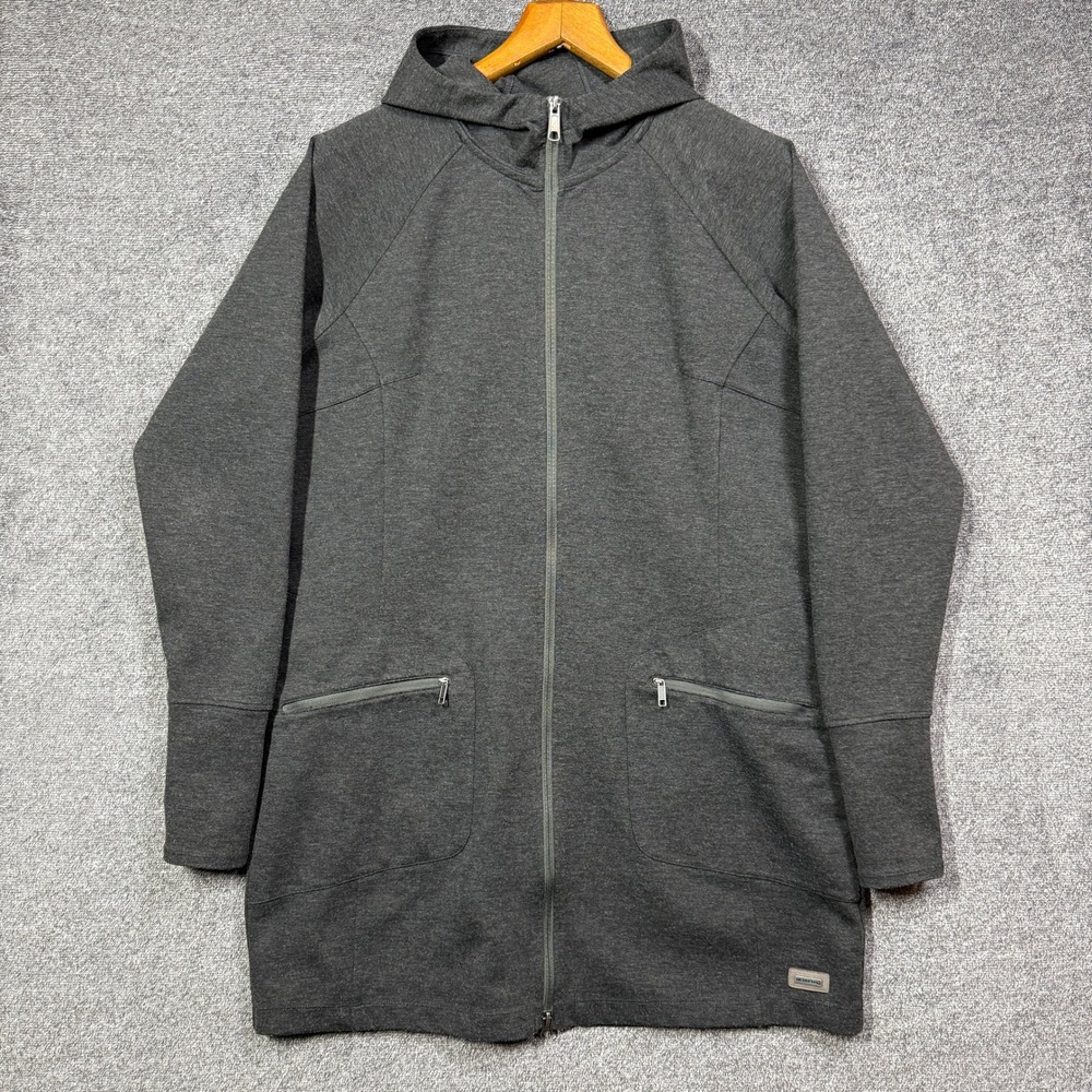 Merrell Hoodie Womens XL Charcoal Gray‎ Heather Long Full Zip Thumbholes Pockets